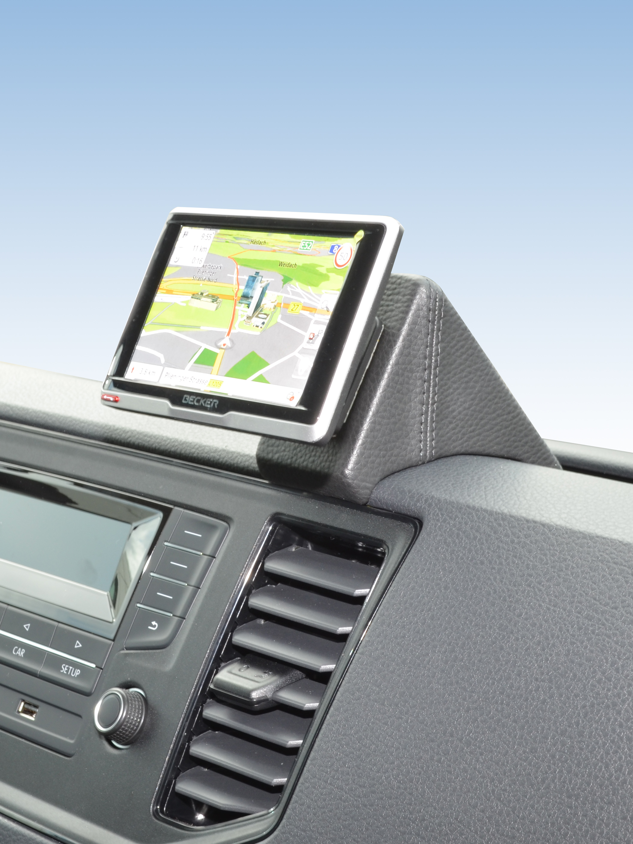 KUDA Handyhalterung passend für VW Crafter & MAN TGE ab 2017 & ab 2024 - Telefonkonsole für Smartphones, Handy, Navi und mehr - Echtlederkonsole, Schwarz, 2560